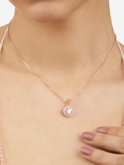 Zaveri Pearls - Rose Gold Tone Dazzling Cubic Zirconia Brass Pendant With Chain-ZPFK17121