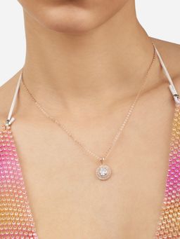 Zaveri Pearls - Rose Gold Tone Dazzling Cubic Zirconia Brass Pendant With Chain-ZPFK17123