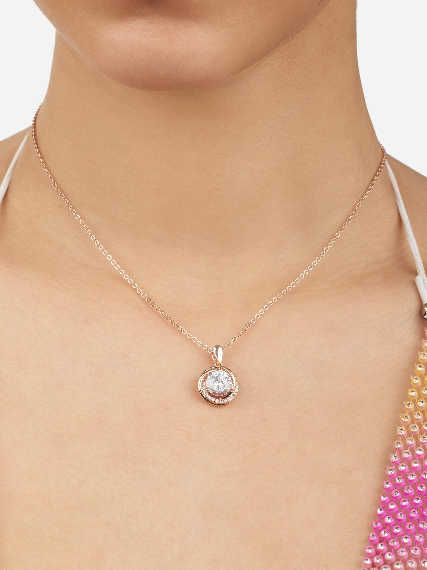 Buy Zaveri Pearls Rose Gold Tone Dazzling Cubic Zirconia Brass