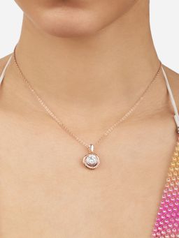 Zaveri Pearls - Rose Gold Tone Dazzling Cubic Zirconia Brass Pendant With Chain-ZPFK17125