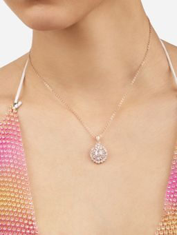 Zaveri Pearls - Rose Gold Tone Dazzling Cubic Zirconia Brass Pendant With Chain-ZPFK17126