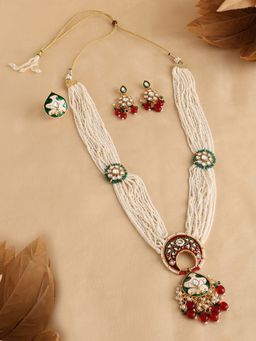 Zaveri Pearls - Green Red Meenakari Multistrand Necklace Earring & Ring Set-ZPFK17136
