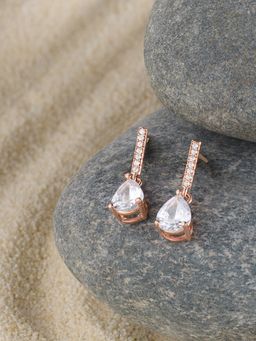 Zaveri Pearls - Rose Gold Tone Contemporary Cubic Zirconia Brass Drop Earring-ZPFK17148