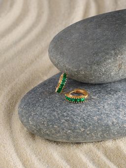 Zaveri Pearls - Green Cubic Zirconia Embellished Contemporary Brass Bali Hoop Earring-ZPFK17155