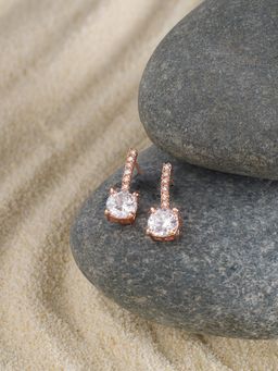 Zaveri Pearls - Rose Gold Tone Cubic Zirconia Embellished Brass Studs Earrings-ZPFK17162