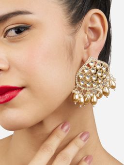 Zaveri Pearls - Gold Tone Austrian Diamonds Kundan & Beads Embellished Drop Earrings-ZPFK17170
