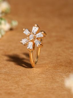 Zaveri Pearls - Gold Tone Cubic Zirconia Flower Contemporary Brass Clip On Nose Pin-ZPFK17179