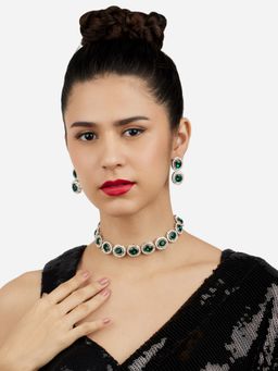 Zaveri Pearls - Green Stones & Dazzling Austrian Diamonds Necklace & Earring Set-ZPFK17197