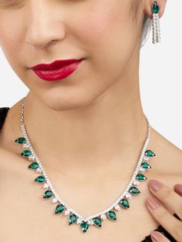 Zaveri Pearls - Green Stones & Dazzling Diamonds Embellished Necklace & Earring Set-ZPFK17198