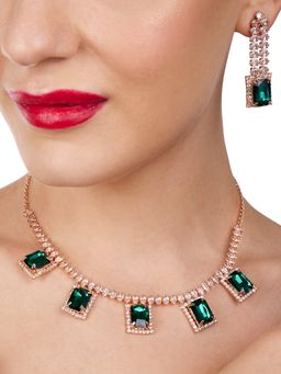 Zaveri Pearls - Green Statement Stones Dazzling Diamonds Necklace & Earring Set-ZPFK17199