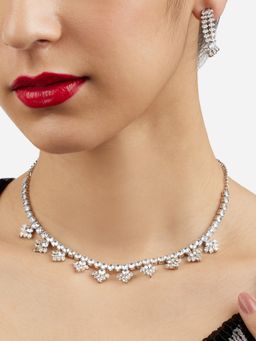 Zaveri Pearls - Silver Tone Dazzling Diamonds Contemporary Necklace Earring Set-ZPFK17200