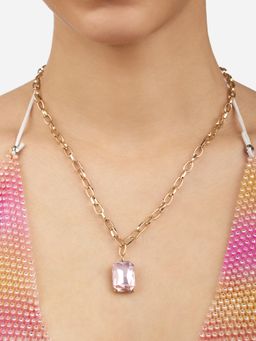 Zaveri Pearls - Pink Dazzling Stone Embellished Contemporary Classy Pendant & Chain-ZPFK17203