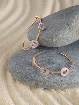 Zaveri Pearls - Purple & Turquoise Blue Enamel Contemporary Semi Hoop Studs Earrings-ZPFK17213