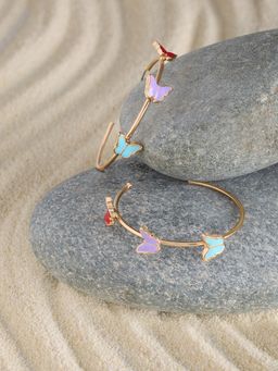 Zaveri Pearls - Multicolor Enamel Butterflies Contemporary Semi Hoop Studs Earrings-ZPFK17214