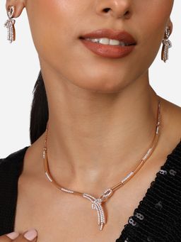 Zaveri Pearls - Rose Gold Tone Cubic Zirconia Brass Necklace Earring Set-ZPFK17230
