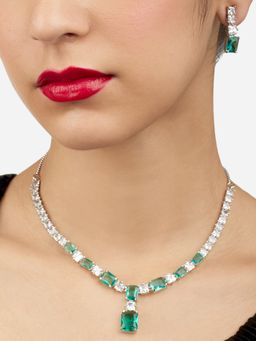 Zaveri Pearls - Green Dazzling Cubic Zirconia Embellished Brass Necklace & Earring Set-ZPFK17234