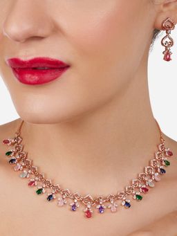 Zaveri Pearls - Multicolor Dazzling Cubic Zirconia Brass Necklace & Earring Set-ZPFK17235