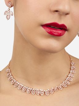 Zaveri Pearls - Pink Dazzling Cubic Zirconia Embellished Brass Necklace & Earring Set-ZPFK17238