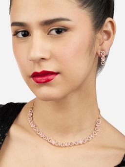 Zaveri Pearls - Pink Dazzling Cubic Zirconia Embellished Brass Necklace & Earring Set-ZPFK17239