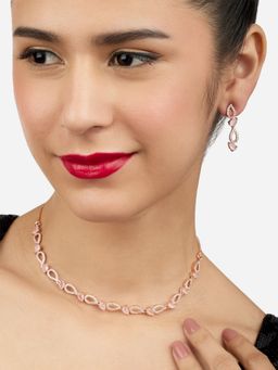 Zaveri Pearls - Pink Dazzling Cubic Zirconia Embellished Brass Necklace & Earring Set-ZPFK17240