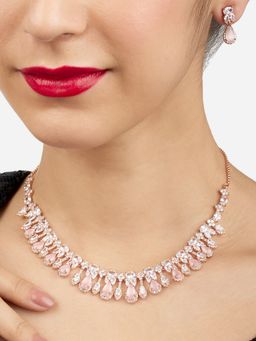 Zaveri Pearls - Pink Dazzling Cubic Zirconia Embellished Brass Necklace & Earring Set-ZPFK17241