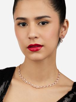 Zaveri Pearls - Rose Gold Tone Dazzling Cubic Zirconia Brass Necklace & Earring Set-ZPFK17244