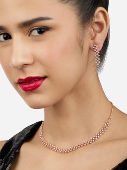Zaveri Pearls - Rose Gold Tone Dazzling Cubic Zirconia Brass Necklace & Earring Set-ZPFK17245