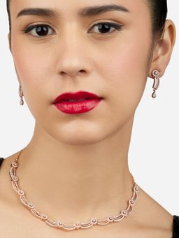 Zaveri Pearls - Rose Gold Tone Dazzling Cubic Zirconia Brass Necklace & Earring Set-ZPFK17246