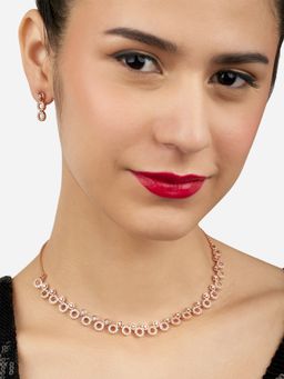 Zaveri Pearls - Rose Gold Tone Dazzling Cubic Zirconia Brass Necklace & Earring Set-ZPFK17247