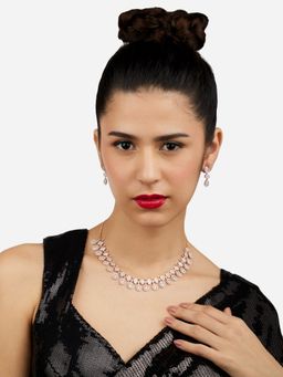 Zaveri Pearls - Rose Gold Tone Dazzling Cubic Zirconia Brass Necklace & Earring Set-ZPFK17249