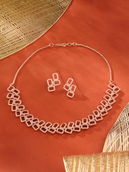 Zaveri Pearls - Rose Gold Tone Dazzling Cubic Zirconia Brass Necklace & Earring Set-ZPFK17251