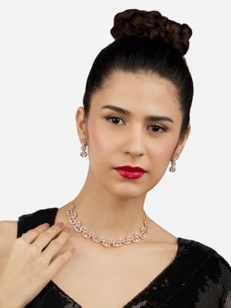 Zaveri Pearls - Rose Gold Tone Dazzling Cubic Zirconia Brass Necklace & Earring Set-ZPFK17252