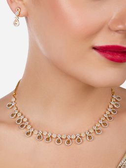 Zaveri Pearls - Gold Tone Dazzling Cubic Zirconia Brass Necklace & Earring Set-ZPFK17254
