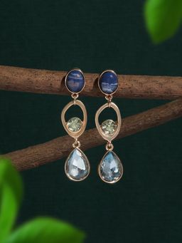 Zaveri Pearls - Blue & Green Stones Embellished Classy Drop Earrings-ZPFK17255