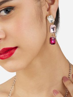 Zaveri Pearls - Pink Dazzling Stones Embellished Classy Drop Earrings-ZPFK17256