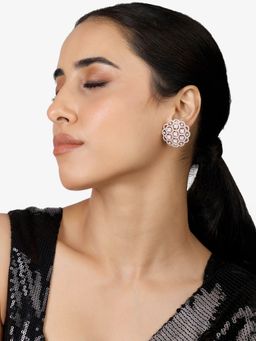 Zaveri Pearls - Rose Gold Tone Dazzling Cubic Zirconia Brass Studs Earrings-ZPFK17266