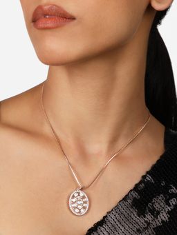 Zaveri Pearls - Rose Gold Tone Cubic Zirconia Brass Oval Shape Pendant Chain-ZPFK17267