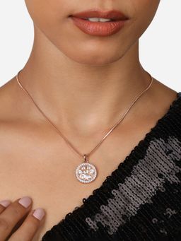 Zaveri Pearls - Rose Gold Tone Dazzling Cubic Zirconia Brass Pendant & Chain-ZPFK17269
