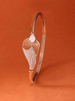 Zaveri Pearls - Rose Gold Tone Cubic Zirconia Brass Bangle Style Kada Bracelet-ZPFK17270