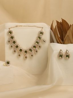 Zaveri Pearls - Green Stones Austrian Diamonds Necklace Earring & Ring Set-ZPFK17284