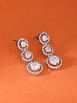 Zaveri Pearls - Silver Tone Dazzling Cubic Zirconia Bling Brass Drop Earrings-ZPFK17292