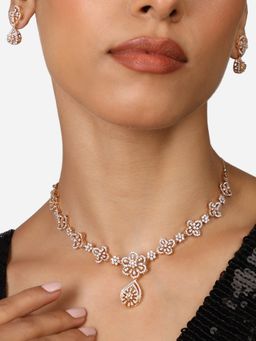 Zaveri Pearls - Gold Tone Cubic Zirconia Floral Brass Necklace & Earring Set-ZPFK17297