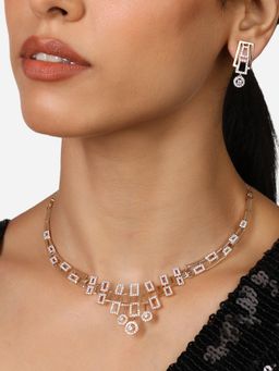 Zaveri Pearls - Gold Tone Cubic Zirconia Bling Brass Necklace & Earring Set-ZPFK17298