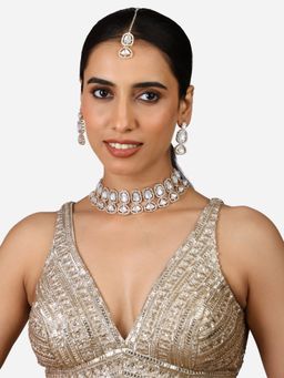 Zaveri Pearls - Gold Tone Austrian Diamonds Necklace Earring Maang Tikka Set-ZPFK17310