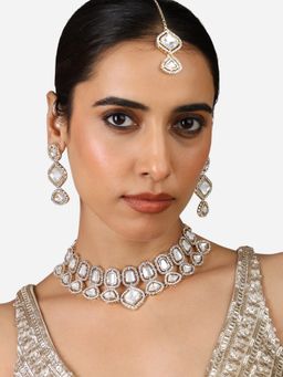 Zaveri Pearls - Gold Tone Austrian Diamonds Necklace Earring Maang Tikka Set-ZPFK17311