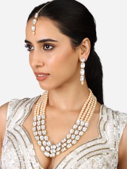 Zaveri Pearls - Gold Tone Multistring Stone Necklace Earring & Maang Tikka Set-ZPFK17317