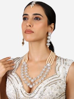 Zaveri Pearls - Gold Tone Multistring Stone Necklace Earring & Maang Tikka Set-ZPFK17318
