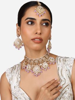 Zaveri Pearls - Purple Beads Kundan Bridal Necklace Earring Maang Tikka Set-ZPFK17319