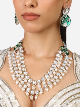 Zaveri Pearls - Green Meenakari Layered Kundan Necklace & Earring Set-ZPFK17322