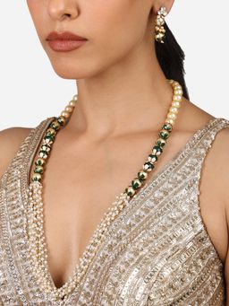 Zaveri Pearls - Green White Enamel Beaded Multistrand Necklace & Earring Set-ZPFK17324
